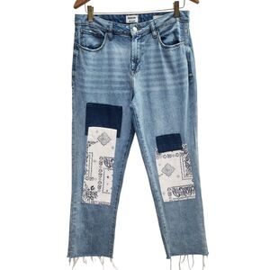 Kensie Slim True Vintage Blue Patchwork Medium Wash Distressed Boho Jeans